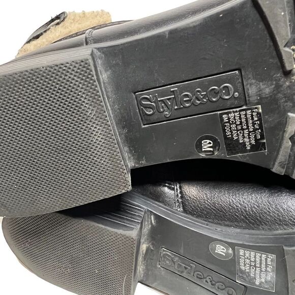 Style and Co black and brown faux fur booties women’s size 6M - Picture 6 of 6